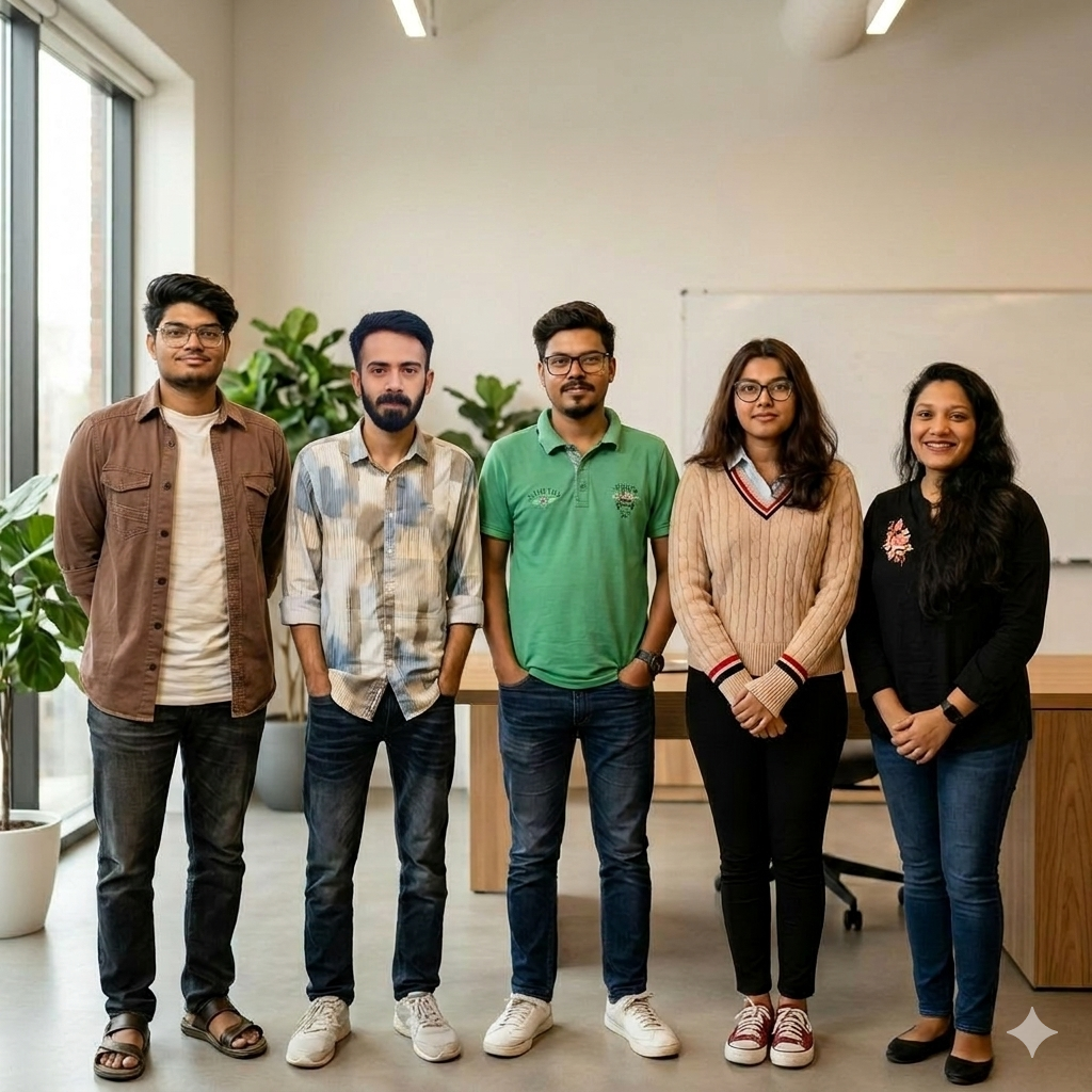 A team of professionals walking together seen from the back